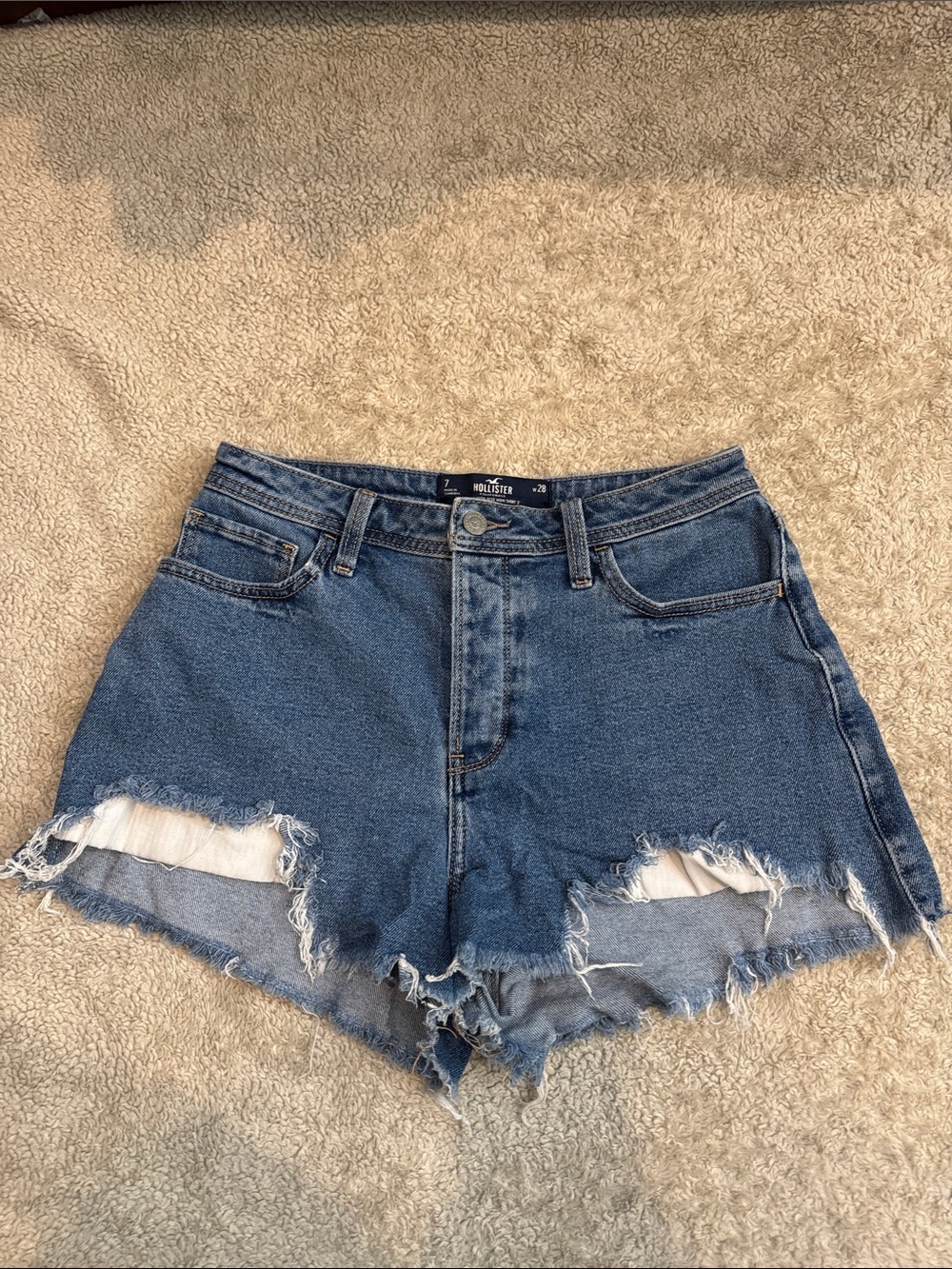 Hollister Women's Distressed High-Rise Denim Shorts - Medium Blue
